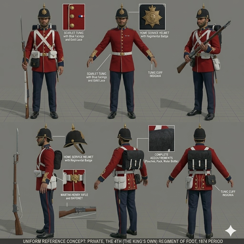 AI-generated historically inspired redcoat uniform reference sheet