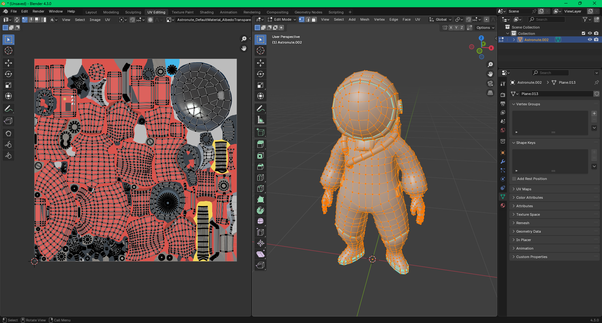 Astronaut character UV layout in Blender