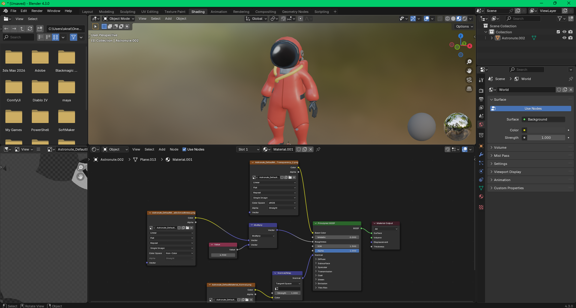 Astronaut character material and shading setup