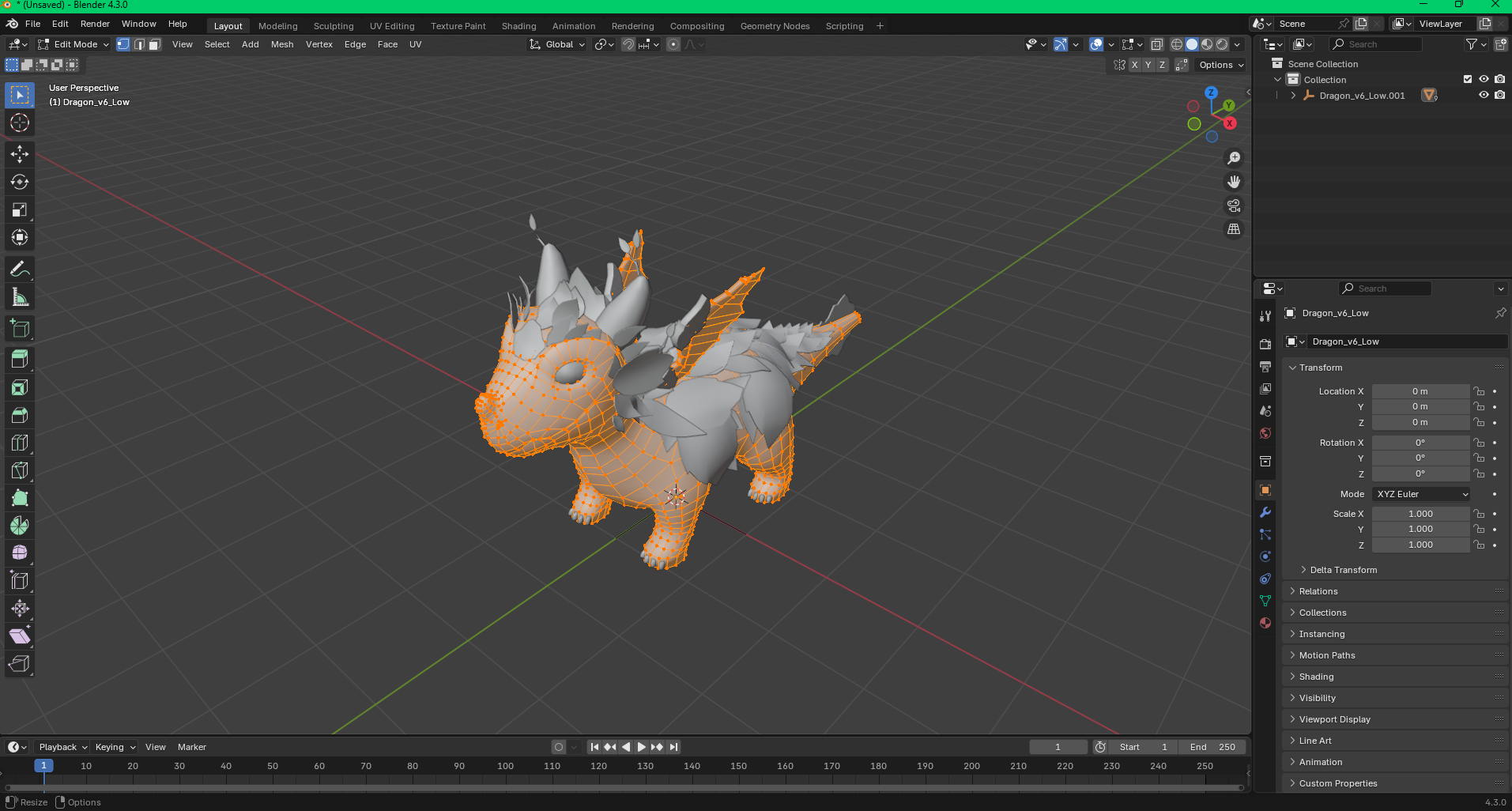 Verdant Warden dragon topology and modeling view in Blender